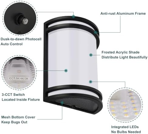 kadision Dusk-to-Dawn LED Wall Sconce, 3000K/4000K/5000K - Image 5