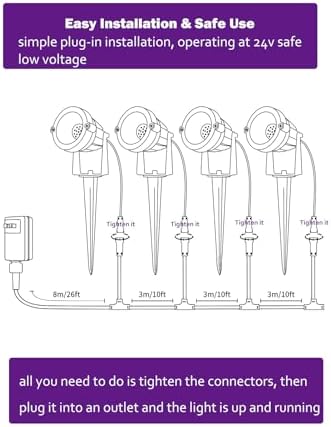 Spotlight Outdoor for Halloween Christmas: 4-in-1 RGBW Low Voltage Landscape Lighting Kit with Plug-in Transformer | 6W 24V IP65 Waterproof Color Changing LED Spot Lights with Remote for Yard Garden - Image 6