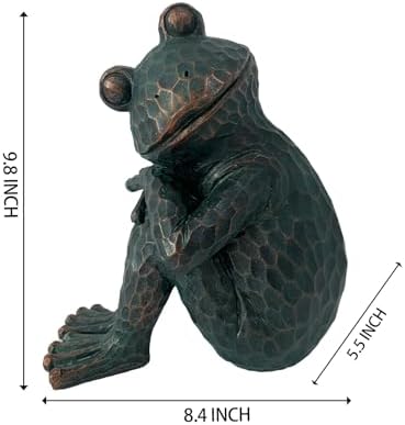 Vintage Verdigris Meditating Frog Garden Statue, 9.8" H - Image 3