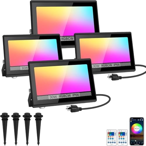 T-SUN 4 Pack 30W RGB Flood Lights Outdoor Color Changing Flood Lights by T-SUN