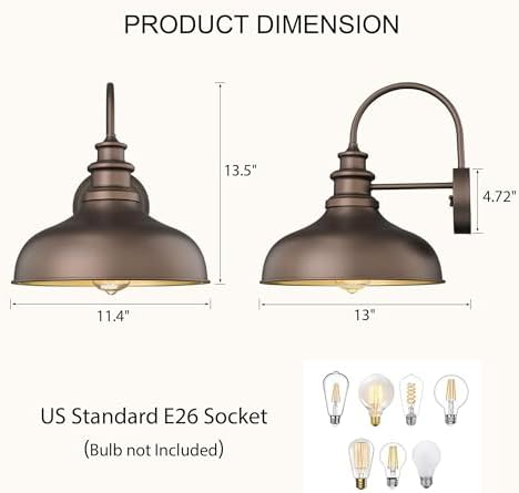 4 Pack Outdoor Wall Lights, Farmhouse Barn Light, Oil Rubbed Bronze - Image 3