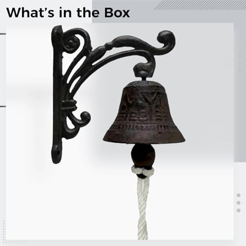 Cast Iron Dinner Bell with Rope, Rustic Outdoor Dinner Bell for Farmhouse, Vintage Metal Doorbell, Wall Mounted Decorative for Porch, Garden, Patio, 5.5 x 4.5 in / 14 x 11.3 cm - Image 3