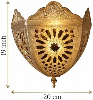 Set of 2 Moroccan Brass Wall Sconce, Handcrafted Filigree Style, Living Room Ambient Accent Lighting Gift, Half Dome Sconce (Atlas) - Image 2