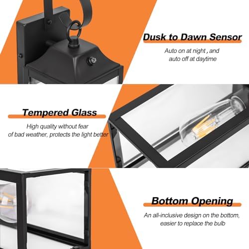Dusk to Dawn Outdoor Wall Lights 15Inch Black 2 Pack - Image 3