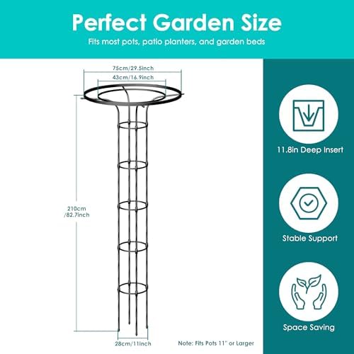 Umbrella Garden Trellis for Climbing Plants Outdoor, 82.7" Mushroom Top Trellis Stackable, Tall PE-coated Metal Obelisk Trellises for Potted Plants, Topiary Tower Vine Support for Rose, Bean, Clematis - Image 2