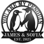 Personalized Penguin Metal Sign，Personalized Valentines Day Gifts，Custom Name Wall Fence Yard Patio, Home Office Decor， Metal Wall Art Decor,Home Metal Signs Plaques,Outdoor wall Decorative Signage12 by HZDSMSIGN