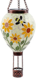 SAVENNA Mosaic Glass Hot Air Balloon Solar Lantern, Flickering Flame Effect Hanging Solar Light, Warm Yellow Sunflower Glow for Garden Patio Yard Outdoor Decor by SAVENNA