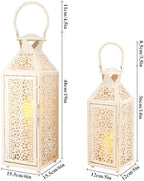 JHY DESIGN Set of 2 Decorative Candle Lanterns 19"&14" H, Vintage White Gold Metal Lantern with Hollow Pattern, Indoor Outdoor Lantern Candle Holders for Porch, Patio, Wedding, Table Centerpiece - Image 3