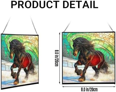 Black Icelandic Horse Climbing Snowy Slope Square Suncatcher – Stained Glass Style Window Panel with Pastoral Scene, Custom Decorative Hanging Art for Equestrian Home, Christmas Rzvlwy - Image 2