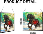 Black Icelandic Horse Climbing Snowy Slope Square Suncatcher – Stained Glass Style Window Panel with Pastoral Scene, Custom Decorative Hanging Art for Equestrian Home, Christmas Rzvlwy - Image 2