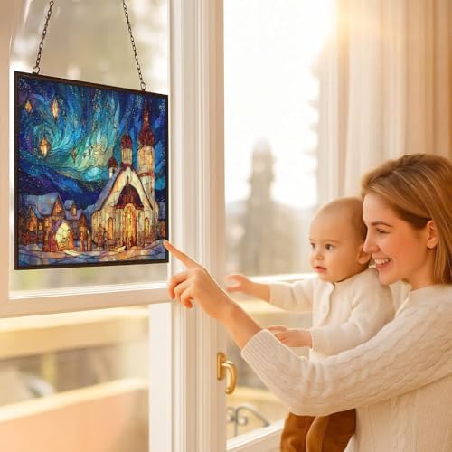 Personalized Rectangle Boho Christmas Church Nativity Stained Glass Suncatcher Stained Glass Window Hanging Home Decor Garden Halloween Christmas Wedding Housewarming Gifts - Image 5
