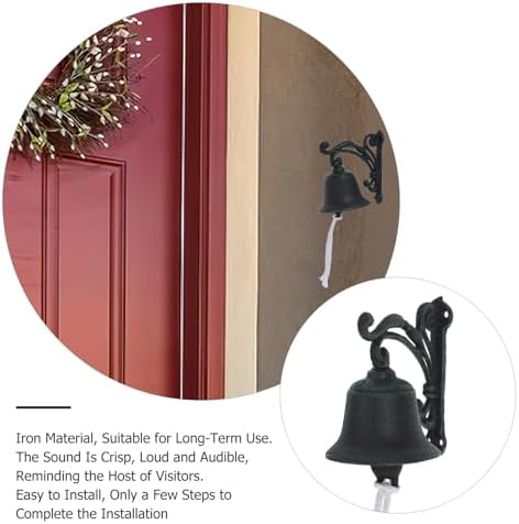 SUPVOX Rustic Green Hanging Bell 110x80x130mm Cast Iron Wall Doorbell Manually Shaking Decorative Pendant for Home Yard School Church Outdoor Indoor Use - Image 7