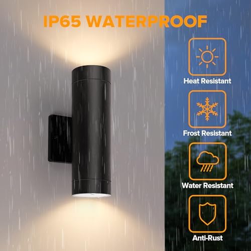LUTEC Outdoor Wall Light Fixtures, Integrated LED Cylinder Up-Down Sconce, 16W 3000K Waterproof Aluminum Exterior Lighting, Modern Matte Black Wall Sconce Outdoor Lighting for Porch, Entryway, 4 Pack - Image 6
