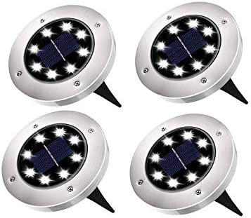 Solar Ground Lights, Solar Garden Lights, 8 Wick Warm Light Outdoor Solar Disk Lights, Waterproof In-Ground Lights, Landscape Lights for Pathway, Yard, Deck, Patio, Walkway, 4 Packs Cold White by Unknown