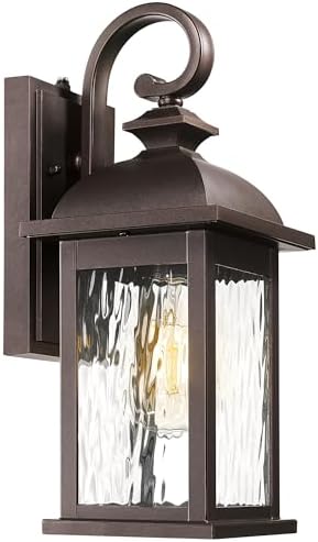 FEMILA Dusk to Dawn Outdoor Wall Sconces, 15" ORB Front Porch Light Fixtures Wall Mount, Exterior Light for Patio, Entryway, Garden, Water Ripple Glass, UL Listed, 4FD54B-PC ORB-WP by FEMILA