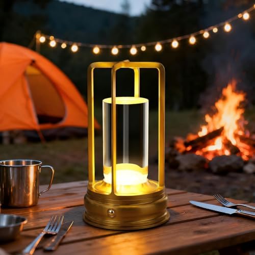 Cordless Outdoor Table Lamp, Rechargeable LED Patio Lamp, Dimmable, Gold by JIMIMORO