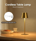 UME 3 Pack Cordless Table Lamp, Battery Operated Lamp - Portable Waterproof Rechargeable Table Lamp w/ 3 Color Temps & Stepless Dimming for Dinner, Desk, Cafe, Outdoor (Brushed Gold) - Image 2