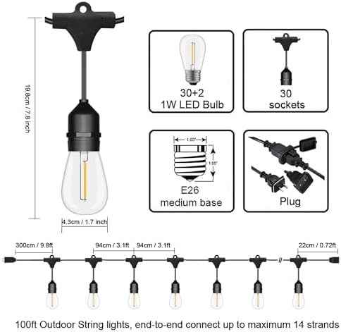 SUFEIMAS Outdoor String Lights Waterproof 100FT Commercial for Patio Market - Image 2