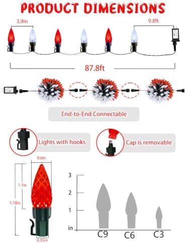 EEW Connectable C6 Christmas Lights Outdoor String 78FT 240 LED Red White - Image 2