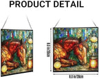 Bay Miniature Horse Curled Near Garden Lanterns Square Suncatcher – Stained Glass Style Window Panel with Pastoral Scene, Custom Decorative Hanging Art for Equestrian Home, Christmas w0YTNv - Image 2