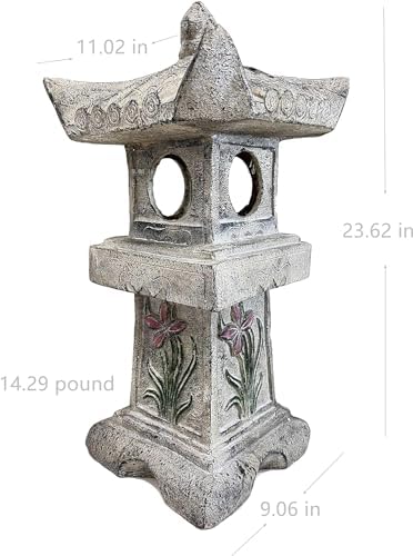 Asian Orchid Pagoda Stone Lantern Statue 23.6”H Zen Japanese Garden Decor - Image 7