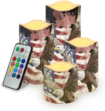 Eagle Flag Flickering Flameless Candles Battery Operated Candles Set of 4 with Remote Control Timer Color Changing Pillar Candles Bulk Tea Lights Home Table Kitchen Decoration by Uorisanigo