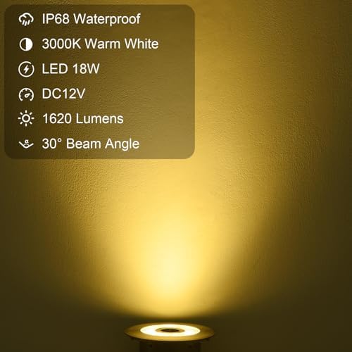 LED Fountain Lights Warm White Outdoor Submersible Light 18W 12V AC DC Stainless Steel Materials IP68 Waterproof Landscape Underwater Light for Outdoor Pond Garden Patio Backyard - Image 6