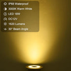 LED Fountain Lights Warm White Outdoor Submersible Light 18W 12V AC DC Stainless Steel Materials IP68 Waterproof Landscape Underwater Light for Outdoor Pond Garden Patio Backyard - Image 6