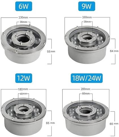 LED Pool Underwater Light, Submersible Ring Fountain Lamp, IP68 Waterproof Stainless Steel Landscape Lights, 12V Low Voltage Middle Hole LED Pond Lights, for Aquarium, Garde (9W(12V),Yellow) - Image 2