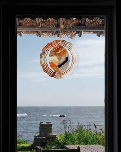 Wind Spinners for Yard and Garden Abstract Orange White Brown Marble Wind Spinner Modern Art 3D Hanging Metal Stainless Steel Wind Sculptures Indoor Outdoor Patio Decor Ornament 12 Inch - Image 3