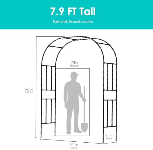 Twira Garden Arch Trellis, 7.9FT(240cm) Metal Garden Arbor Trellis for Climbing Plants Outdoor, Large Wedding Arch for Ceremony, Black Archway Trellises Decoration for Lawn, Patio, Backyard - Image 2