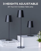 JACKYLED Cordless Table Lamps Rechargeable, 3 Adjustable Height, 5000 Capacity Operated, 3 Colors Smooth Dimming, Portable LED Waterproof Table Lamp for Dining, Bedroom, Outdoor- Black - Image 3