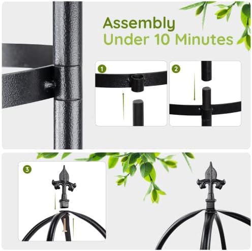 Idzo 100% Metal Obelisk Trellis for Climbing Plants Outdoor 6ft - 72in, Heavy Duty Black Garden Trellis for Climbing Vine with Stone-Look Finish, 1pc - Image 5