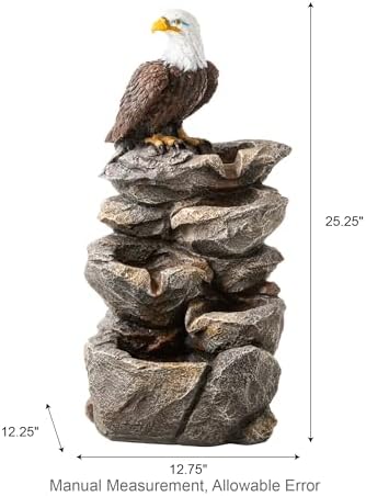 Glitzhome Outdoor Water Fountain with Lights, 4-Tiered Eagel Outdoor Fountain, 25.25" H Polyresin Decorative Waterfall Feature Garden Fountain with Pump for Garden, Patio, Yard, Deck, Porch Decor - Image 3