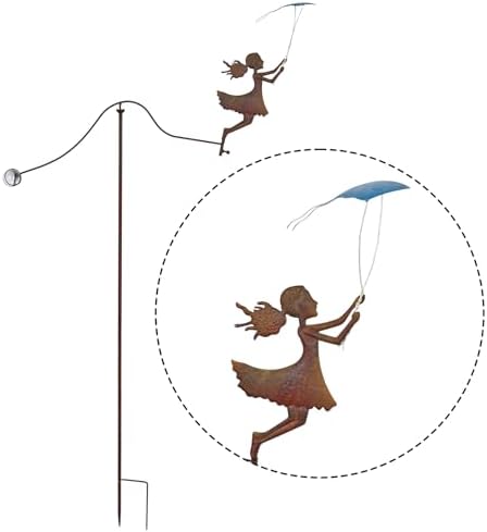 Metal Yard Balancer Garden Decorative Stakes 67", Rusty Treatment Iron Balancing Sculpture, Girl Flying Kite Balanced Stake, Present to Mother Sister Daughter as Park Lawn Patio Decor Art - Image 6