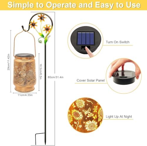 2 Pack Sunflower Solar Lanterns Outdoor with Shepherd Hook, Birthday Gift Mothers Day Gift for Women Mom Grandma Wife Daughter, Waterproof LED Hanging Lights, Decor for Yard Garden Patio Porch Lawn - Image 2