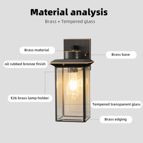 Oil Rubbed Bronze Brass Outdoor Wall Sconces, Rustproof Exterior Porch Lights - Image 4