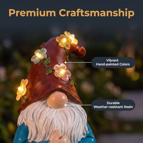 Solar Garden Gnome Statues Outdoor Statue Decor, Outdoor Fishing Gnome with Bee Solar Lights, Garden Figurines for Yard Decor Patio Porch Lawn Ornaments, Birthday Gifts for Mom, Thanksgiving - Image 6