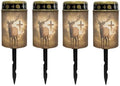 Poceacles Solar Candle Cemetery Solar Lights for Grave LED Garden Flameless Powered Pathway Lights Outdoor Waterproof with Dusk to Dawn Sensor, 4 PCS, Brown Deer Cross Pattern by Poceacles