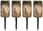 Poceacles Solar Candle Cemetery Solar Lights for Grave LED Garden Flameless Powered Pathway Lights Outdoor Waterproof with Dusk to Dawn Sensor, 4 PCS, Brown Deer Cross Pattern by Poceacles