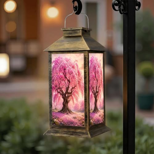 Solar Lantern Cherry Blossom Tree Full Bloom Outdoor Waterproof Garden Hanging Lantern Solar Powered Lighting Outside Solar Light for Patio Yard Camping, Gifts for Women Mom - Image 6