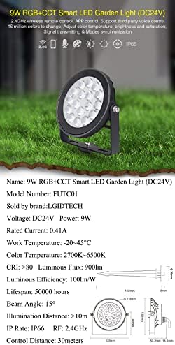 LGIDTECH FUTC01 Miboxer 9W RGB+CCT DC 24V Outdoor LED Garden Spotlight 16 Million Colors Changing,Color Temperature Adjustable - Image 2