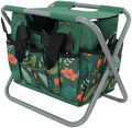 Folding Gardening Stool with Detachable Storage Tote Bag, Multifunctional Gardening Tools Set Organizer for Fishing and Camping,Portable Garden Chair Seat for Adults (Green Flower) by GeerDuo