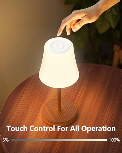 2 Pack Cordless Shower Lamp IP54 Waterproof Outdoor Rechargeable Table Lamp 4000mah Battery Operated Lamps Touch Dimmable RGB Lamp for Bathroom Kitchen Restaurant Patio Camping, Wood Grain - Image 5