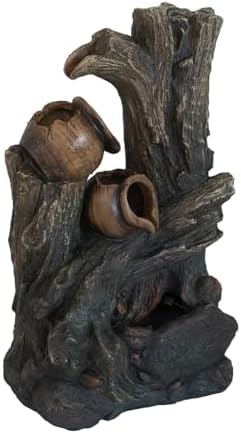 Tree Stump Pot Fountain: 4-Tier Rustic LED Water Feature for Indoor/Outdoor Decoration - Natural Resin Design with Aged Brown Finish for Farmhouse & Bohemian Spaces - Image 2