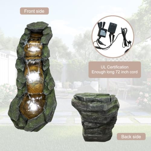 Naturefalls 44” Length Outdoor Rock Water Fountain with LED Lights - 4-Tiers Poly-Resin Cascading Waterfall Fountain for Garden, Patio, Yard, Home Decor - Image 7