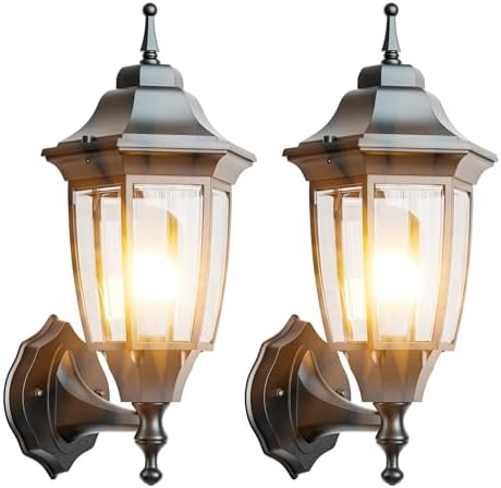 EMART Outdoor Front Porch Light with Bulb, Wall Lamp Fixture(2 Pack, Black) by EMART