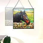 Black Morgan Horse Watching Over Stone Wall Square Suncatcher – Stained Glass Style Window Panel with Pastoral Scene, Custom Decorative Hanging Art for Equestrian Home, Christmas 9GkWE2 - Image 4