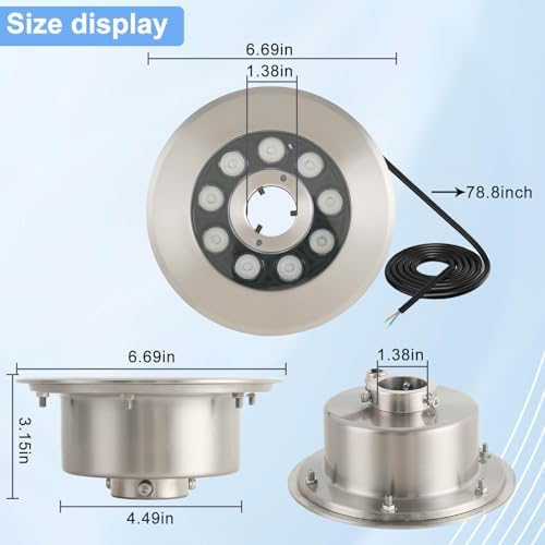 LED Fountain Lights Submersible Waterfall Underwater Light 36W 12V AC with RGBW Color Changing by Remote Full Stainless Steel Light for Outdoor Fountain Garden Waterfall Pond - Image 2