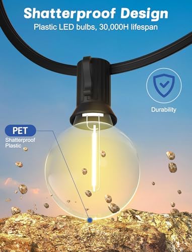 SUNSGNE 100Ft LED Outdoor String Lights - G40 Globe String Lights Waterproof Shatterproof with 52 Dimmable LED Bulbs for Room Party Bistro Pergola Tents, Black Wire - Image 4